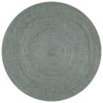 Plantenonline Vloerkleed handgemaakt rond 90 cm jute olijfgroen