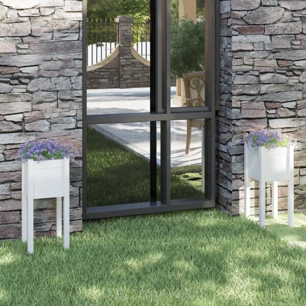 Plantenonline Plantenbakken 2 st 31x31x70 cm massief grenenhout wit