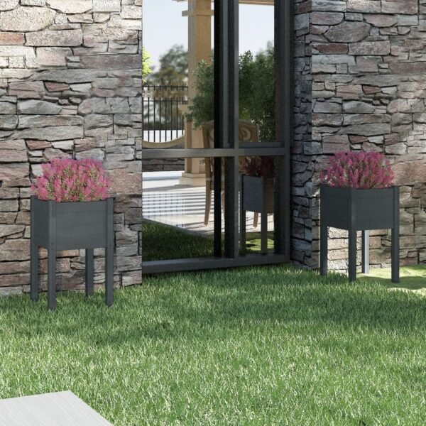Plantenonline Plantenbakken 2 st 40x40x70 cm massief grenenhout grijs