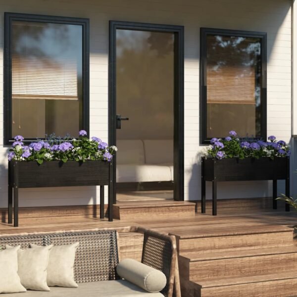 Plantenonline Plantenbakken 2 st 110x31x70 cm massief grenenhout zwart
