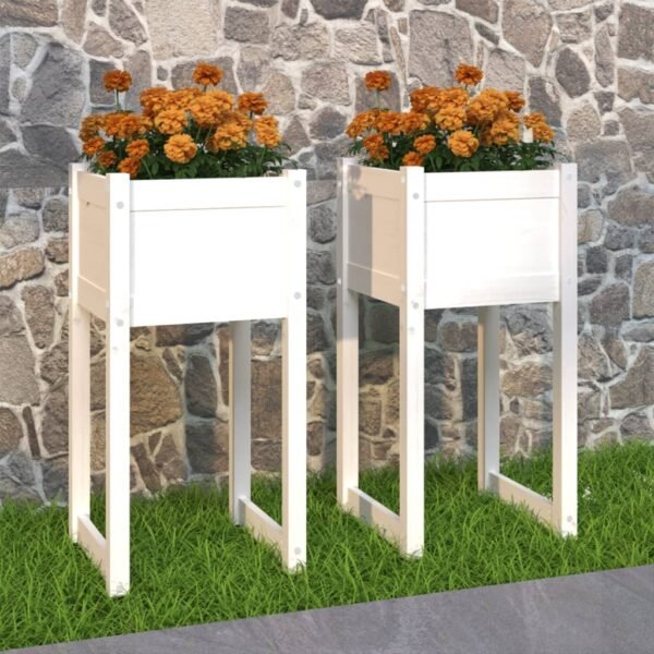 Plantenonline Plantenbakken 2 st 40x40x81 cm massief grenenhout wit