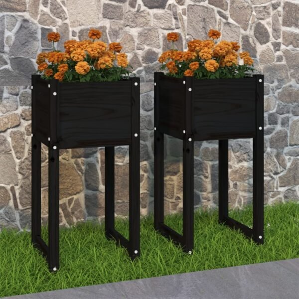 Plantenonline Plantenbakken 2 st 40x40x81 cm massief grenenhout zwart