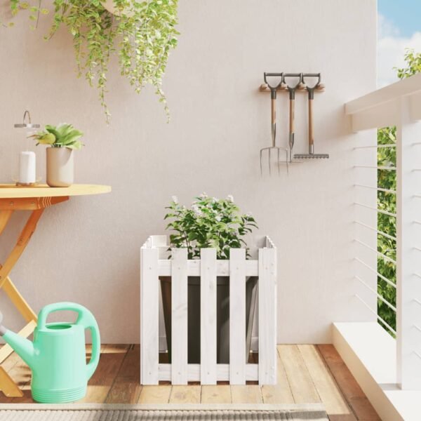 Plantenonline Plantenbak met hekontwerp 50x50x50 cm massief grenenhout wit