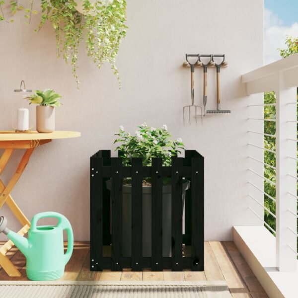 Plantenonline Plantenbak met hekontwerp 60x60x60 cm massief grenenhout zwart