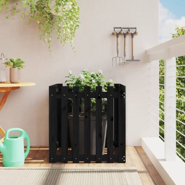 Plantenonline Plantenbak met hekontwerp 70x70x70 cm massief grenenhout zwart