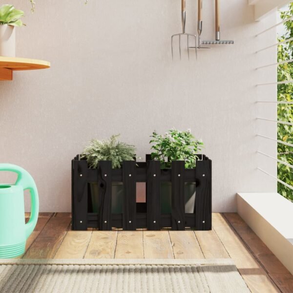 Plantenonline Plantenbak met hekontwerp 60x30x30 cm massief grenenhout zwart