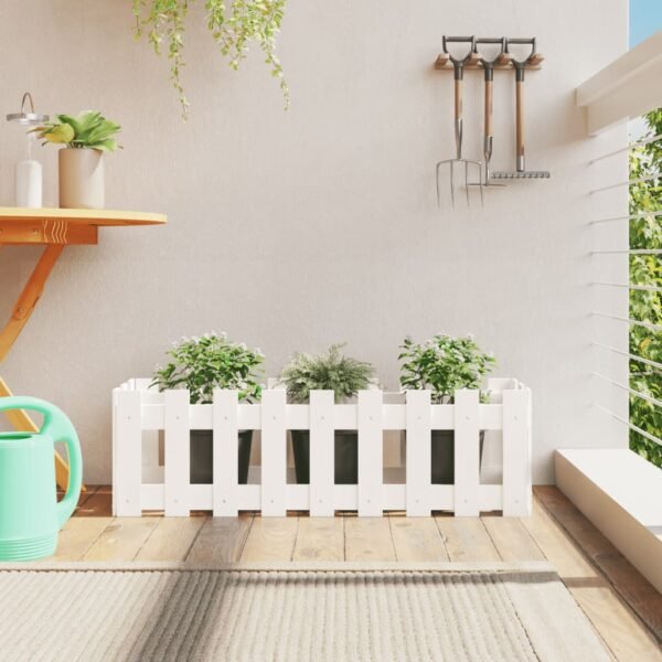Plantenonline Plantenbak verhoogd hekontwerp 100x30x30 cm grenenhout wit