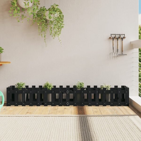 Plantenonline Plantenbak verhoogd hekontwerp 200x30x30 cm grenenhout zwart