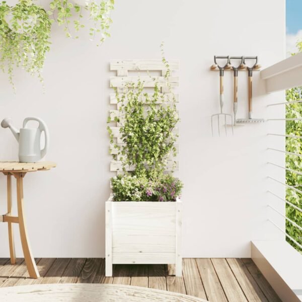 Plantenonline Plantenbak met rek 39x39,5x114 cm massief grenenhout wit