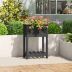 Plantenonline Plantenbak met schap 54x34,5x81 cm massief grenenhout grijs