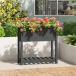 Plantenonline Plantenbak met schap 82,5x34,5x81 cm massief grenenhout grijs