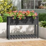 Plantenonline Plantenbak met schap 111,5x34,5x81 cm massief grenenhout grijs