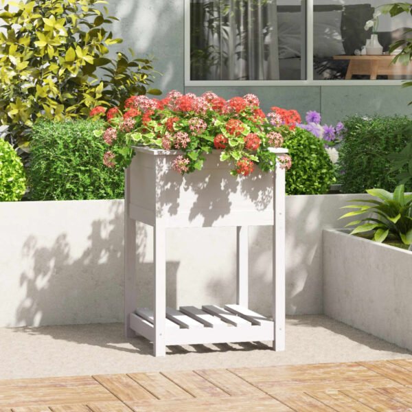Plantenonline Plantenbak met schap 54x54x81 cm massief grenenhout wit