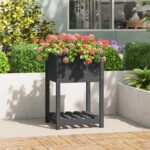 Plantenonline Plantenbak met schap 54x54x81 cm massief grenenhout grijs