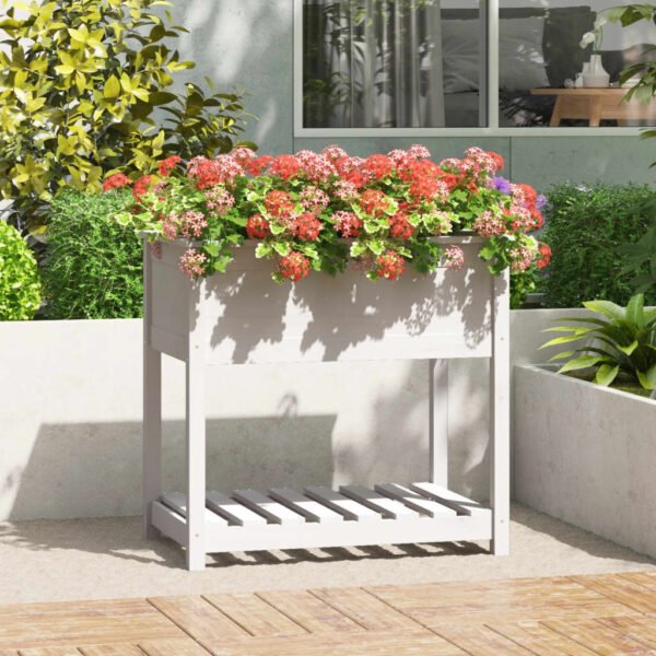 Plantenonline Plantenbak met schap 82,5x54x81 cm massief grenenhout wit