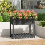 Plantenonline Plantenbak met schap 82,5x54x81 cm massief grenenhout grijs