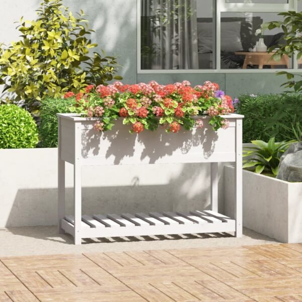 Plantenonline Plantenbak met schap 111,5x54x81 cm massief grenenhout wit