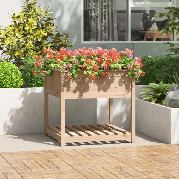 Plantenonline Plantenbak met schap 82,5x82,5x81 cm massief grenenhout