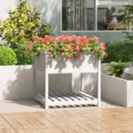 Plantenonline Plantenbak met schap 82,5x82,5x81 cm massief grenenhout wit