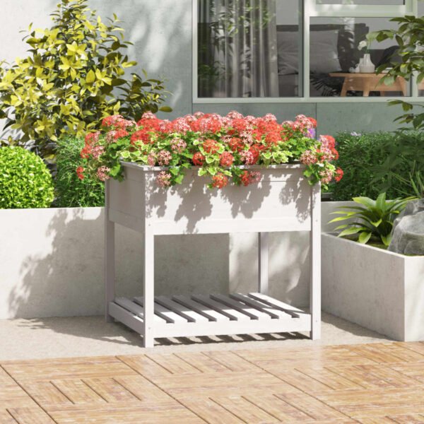 Plantenonline Plantenbak met schap 82,5x82,5x81 cm massief grenenhout wit