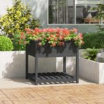 Plantenonline Plantenbak met schap 82,5x82,5x81 cm massief grenenhout grijs