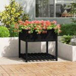 Plantenonline Plantenbak met schap 82,5x82,5x81 cm massief grenenhout zwart