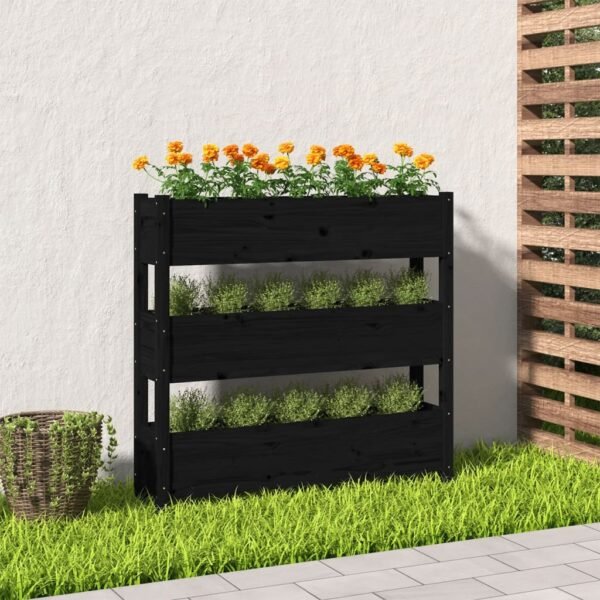 Plantenonline Plantenbak 112x25x104,5 cm massief grenenhout zwart