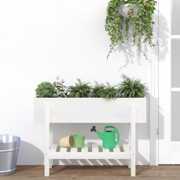 Plantenonline Plantenbak verhoogd 101x30x69 cm massief grenenhout wit