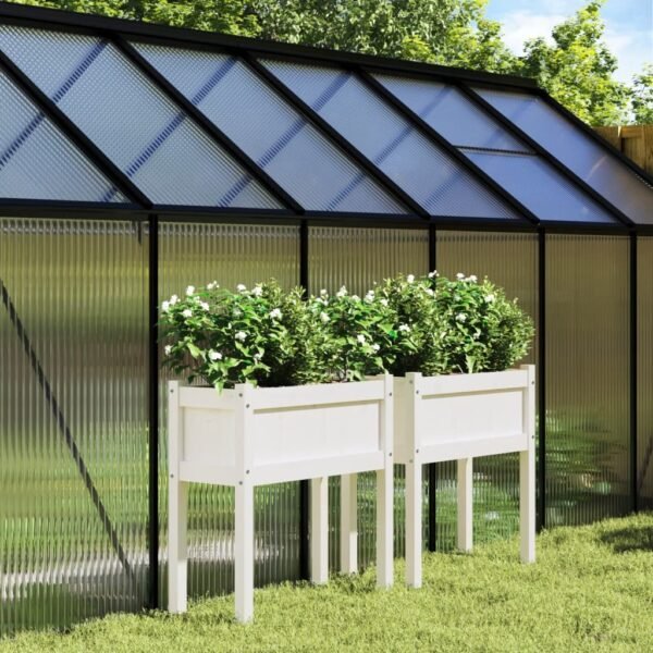 Plantenonline Plantenbakken met poten 2 st massief grenenhout wit