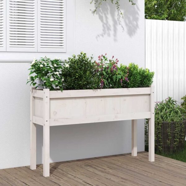 Plantenonline Plantenbak met poten 110x31x70 cm massief grenenhout wit