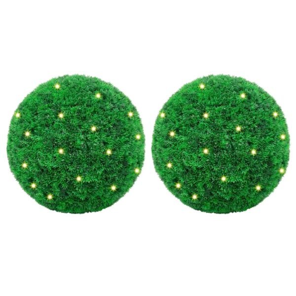 Plantenonline Kunstbuxusballen met LED-verlichting 2 st 27 cm groen